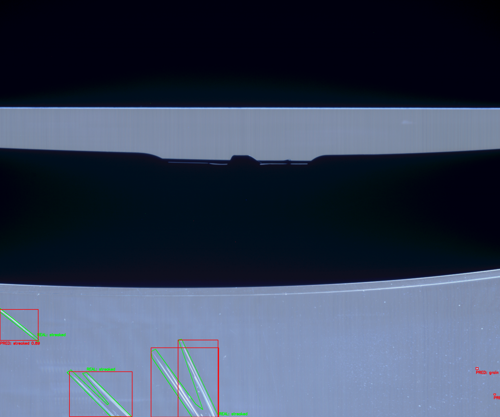 Hybrid inspection output combining deterministic measurements with deep-learning predictions.